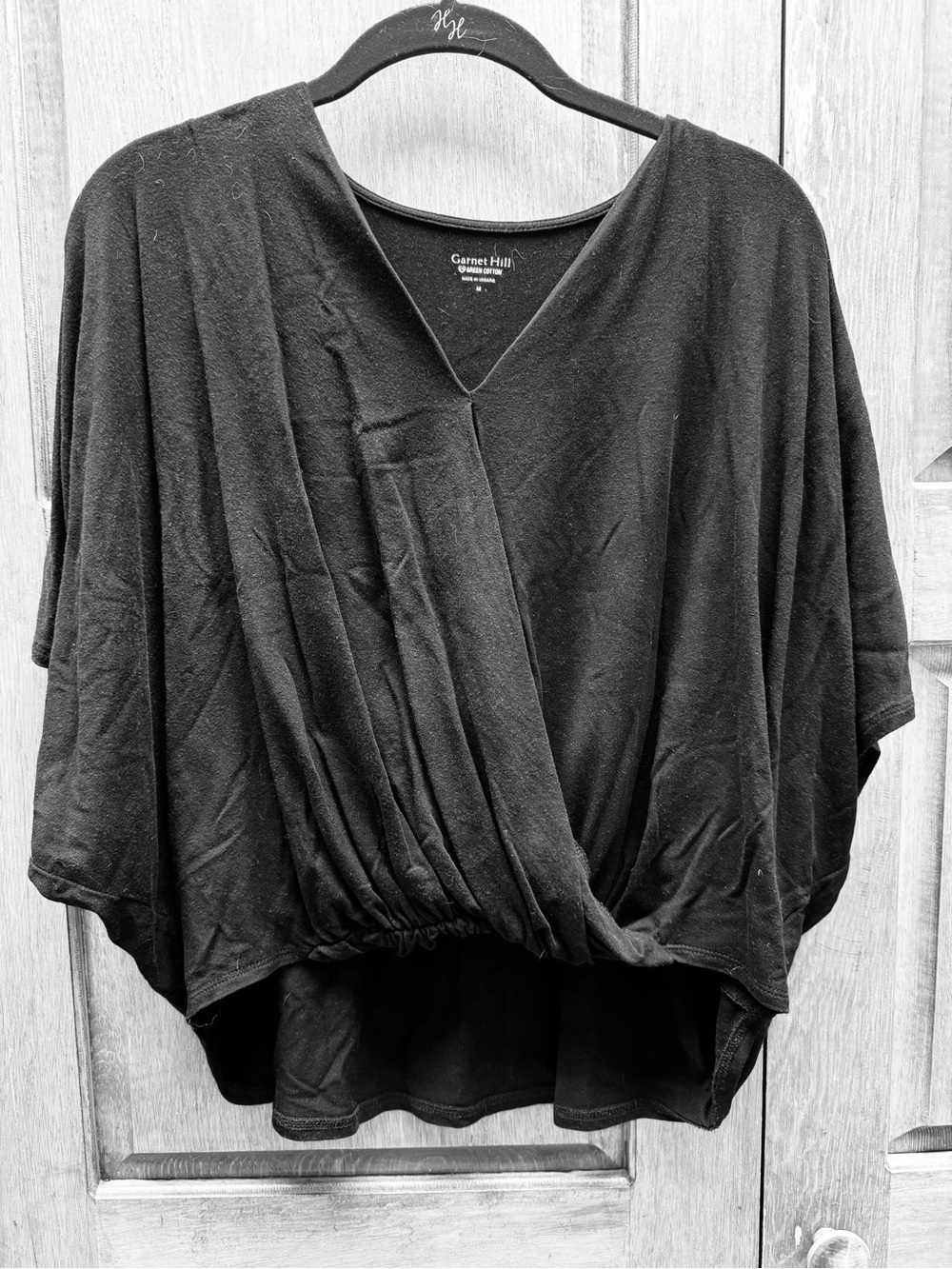 Garnet Hill Black V-Neck Jersey Top